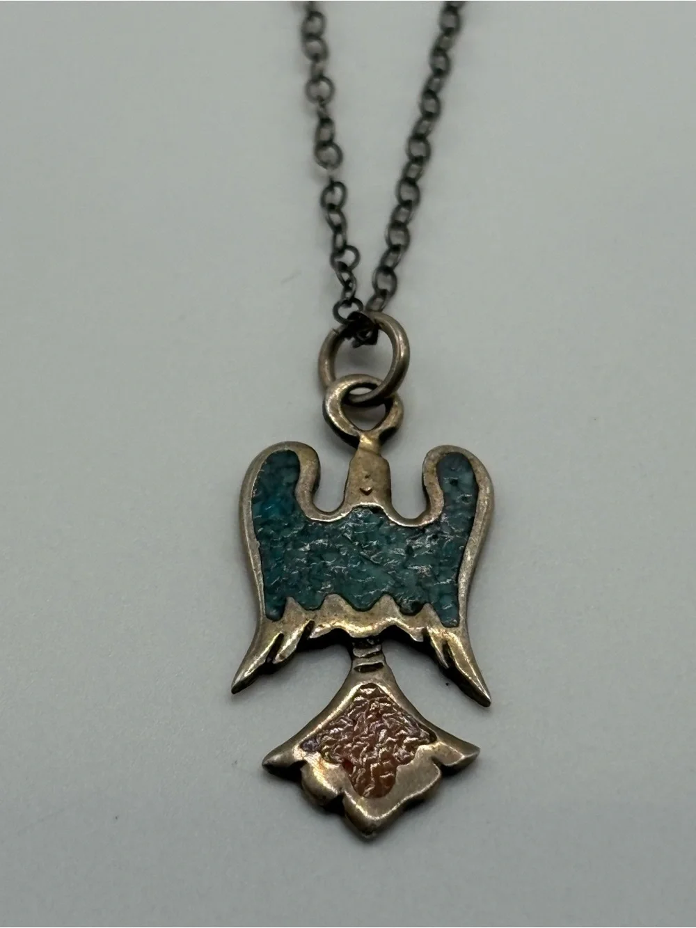 Vintage Teal and Brown Eagle Pendant Necklace - Women Jewelry